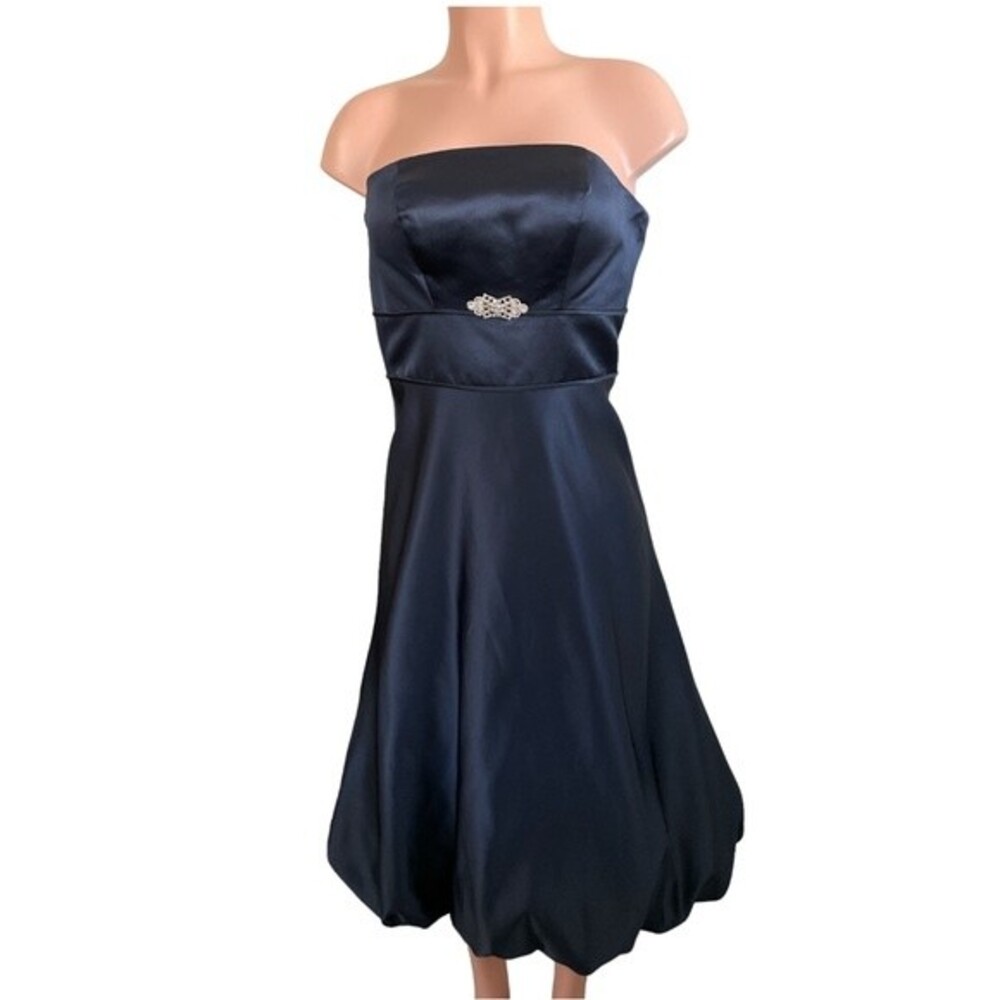 Bill Levkoff Formal Strapless Dress Size 0 Navy Blue Bubble Hem‎